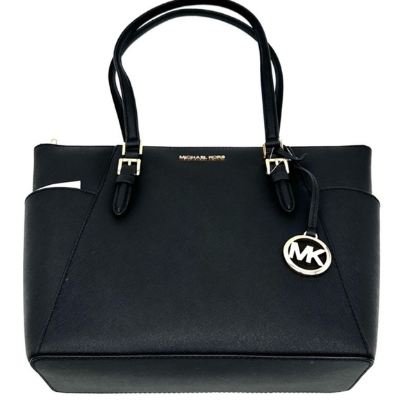 Michael Kors Large Charlotte Tote Bag Luggage Leather Black - Picture 11 of 12